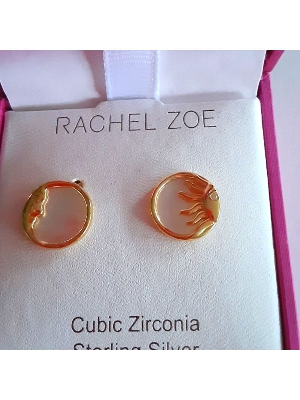 Rachel Zoe Moon & Sun Earrings Cubic Zirconia Sterling Silver New